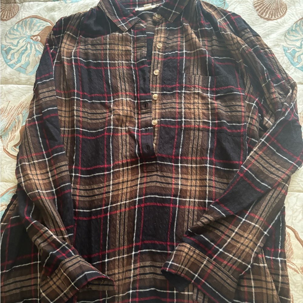 beachlunchlounge Red and Brown Plaid Shirt
